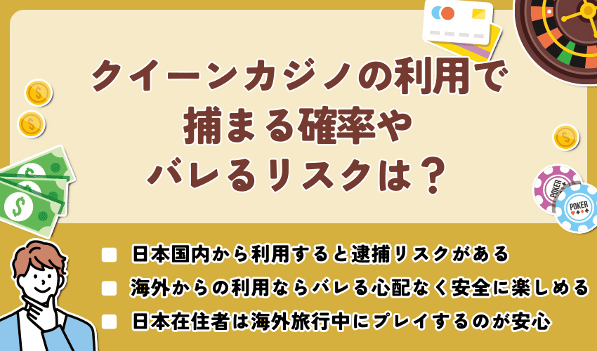 クイーンカジノの利用で捕まる確率・バレるリスクは？