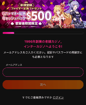 ステップ2：メールアドレス・パスワードを入力