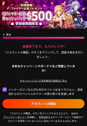 ステップ4：規約に同意してアカウント開設